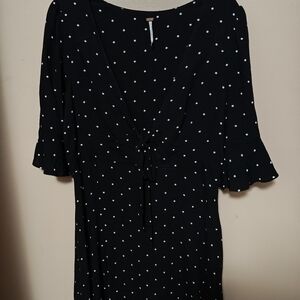 Free People Black and White Polka Dot Long Sleeve Dress